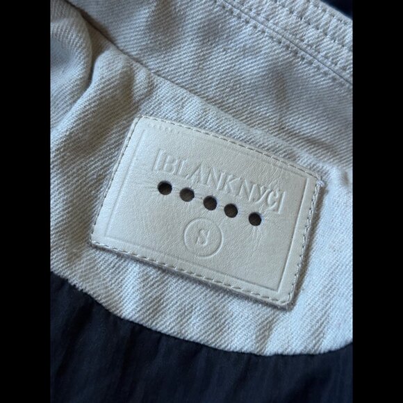 Blank NYC Moto Jacket Small Womens Beige Black Leather Linen Blend Biker - Picture 10 of 11